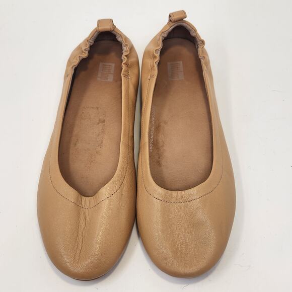 FitFlop Women Allegro Tan Leather Ballet Flats Size 8 Comfort Slip On Shoes - Picture 2 of 9